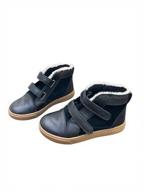 UGG Shearling trim black leather ankle boots 12 US